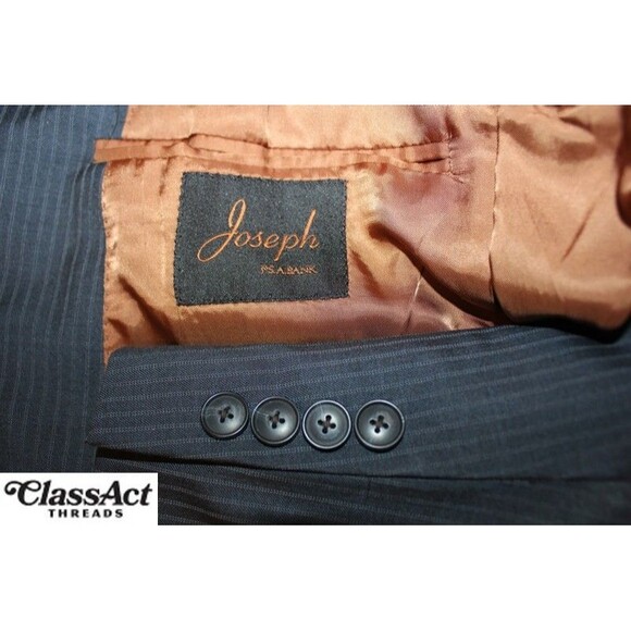 Joseph By Jos A Bank Slim Fit Suit Mens Blue Striped Wool 41L Flat Fronts 34" W - Picture 11 of 11